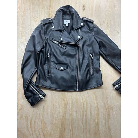Nine West XS Faux Leather Motorcycle Jacket Grunge Fairy Zips Buttons Silver - Picture 1 of 5